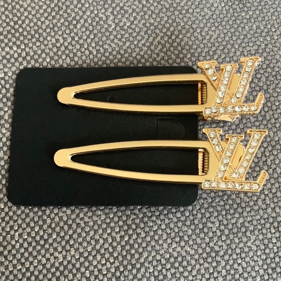 Gold LV YSL Designer Logo Bling Hair Clips - Picture 1 of 3